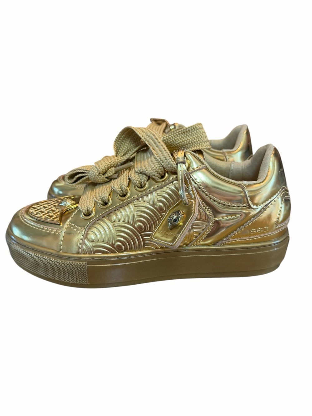 Kurt Geiger London Southbank Tag Gold Platform Sneakers EU 39 US 8.5. NWOB
